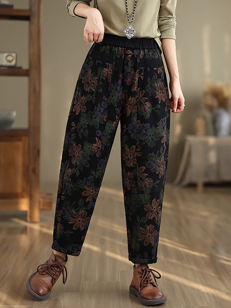 Autumn Flower Cotton Harem Pants Ai1038