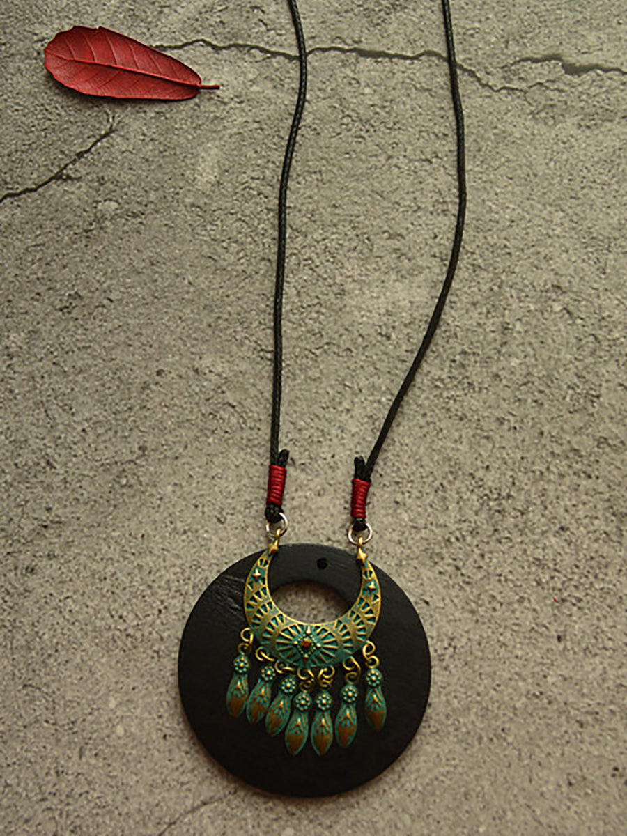 Alloy Tassel Wooden Sweater Necklace Kl1040