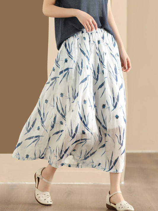 Artsy Summer Flower Ramie A-shape Skirt Co1025