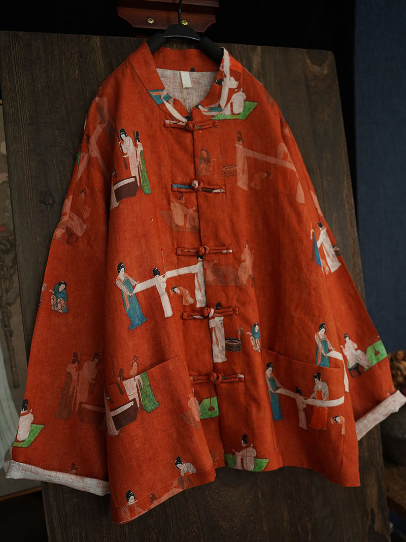 Summer Character Button Linen Blouse As1039