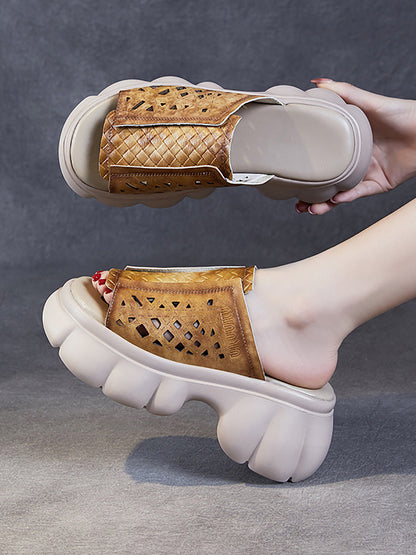 Summer Leather Spliced Platfrom Slippers Cv1033