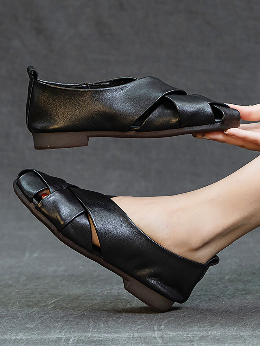 Summer Soft Leather Spliced Low-heel Shoes Cv1035