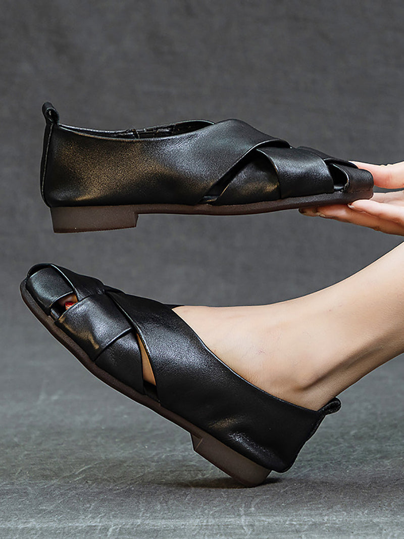 Summer Soft Leather Spliced Low-heel Shoes Cv1035