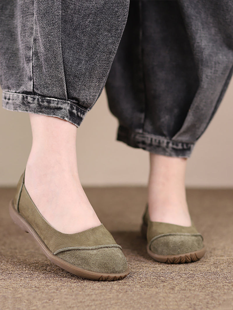 Summer Retro Leather Spliced Flat Shoes Ty1031