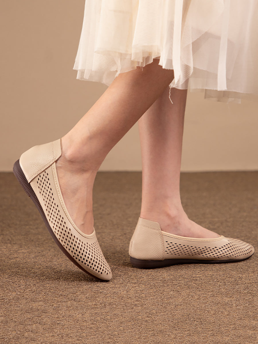 Summmer Soft Leather Cutout Flat Sandals Fg1028