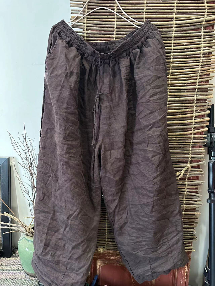 Autumn Pure Color Ramie Linen Wide-leg Pants Qn015
