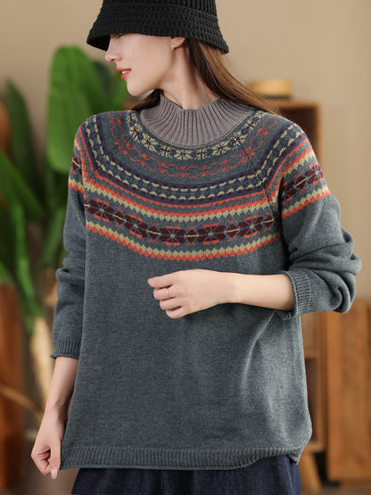 Autumn Jacquard Half Turtleneck Sweater Ai1005