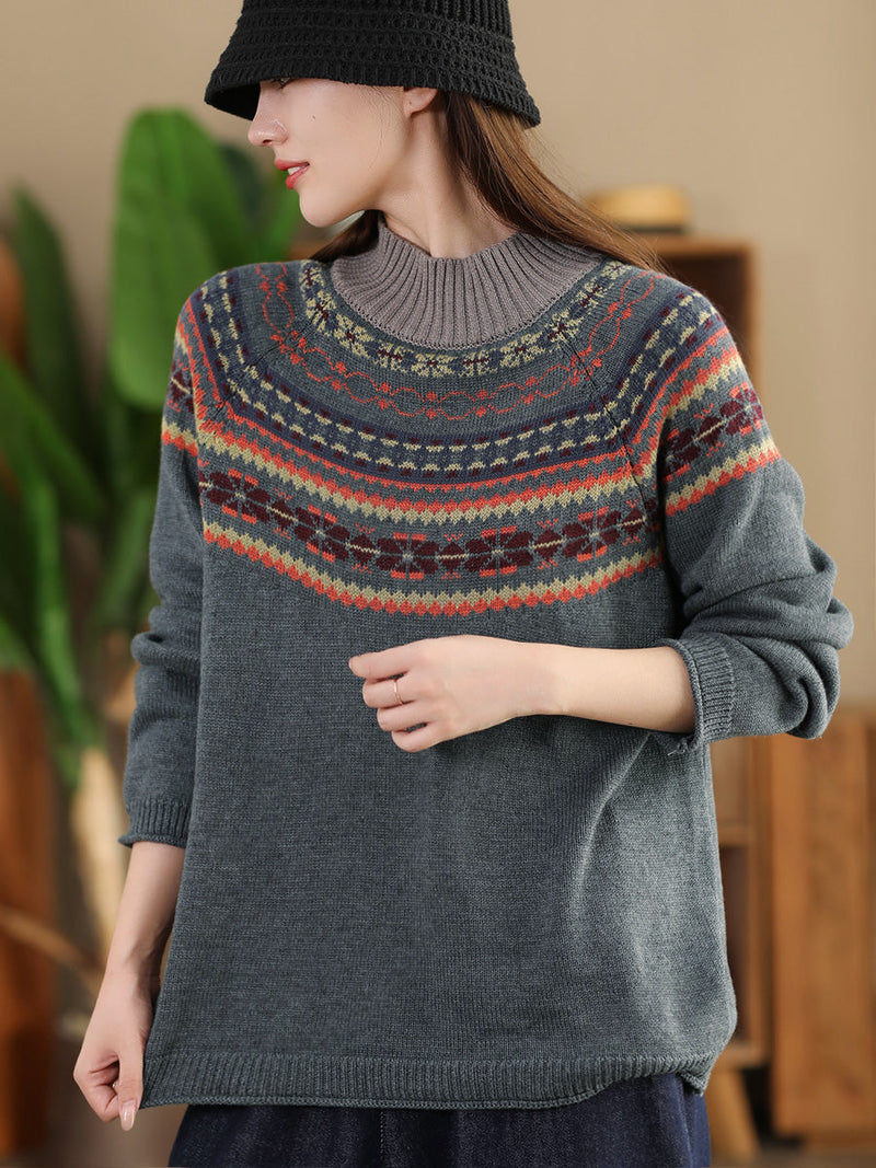 Autumn Jacquard Half Turtleneck Sweater Ai1005
