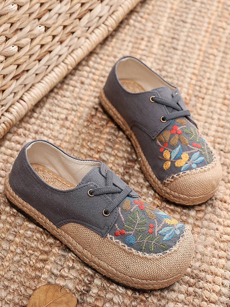 Summer Flower Embroidery Linen Cloth Shoes At1068