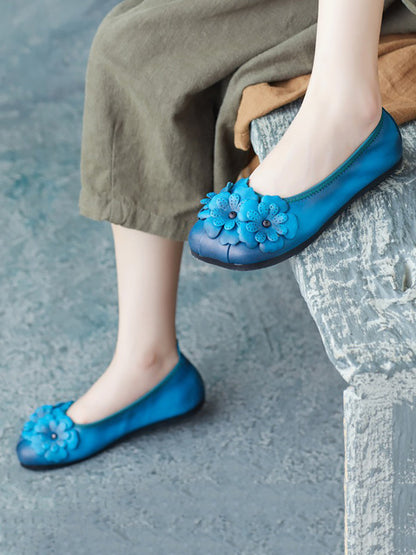 Artsy Summer Leather Flower Spiced Flat Shoes Zz1041