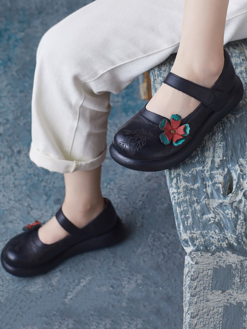 Summer Leather Flower Mid-heel Shoes Zz1036