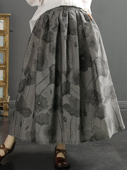 Summer Ink-print Shirred Loose Skirt Kl1027