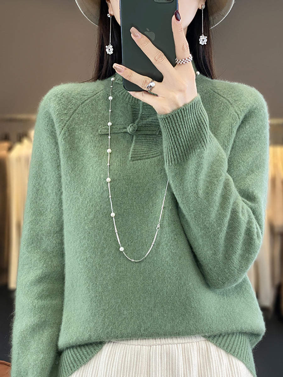 Autumn Half-turtleneck 100%wool Buckle Sweater Ba1040