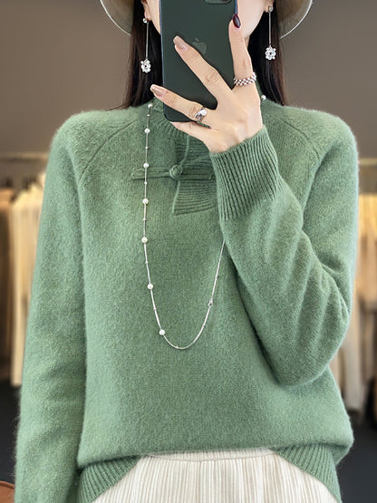 Autumn Half-turtleneck 100%wool Buckle Sweater Ba1040