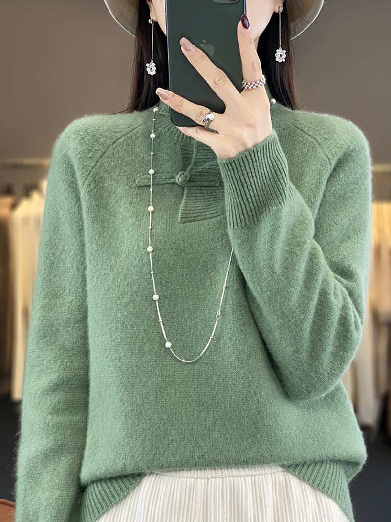 Autumn Half-turtleneck 100%wool Buckle Sweater Ba1040