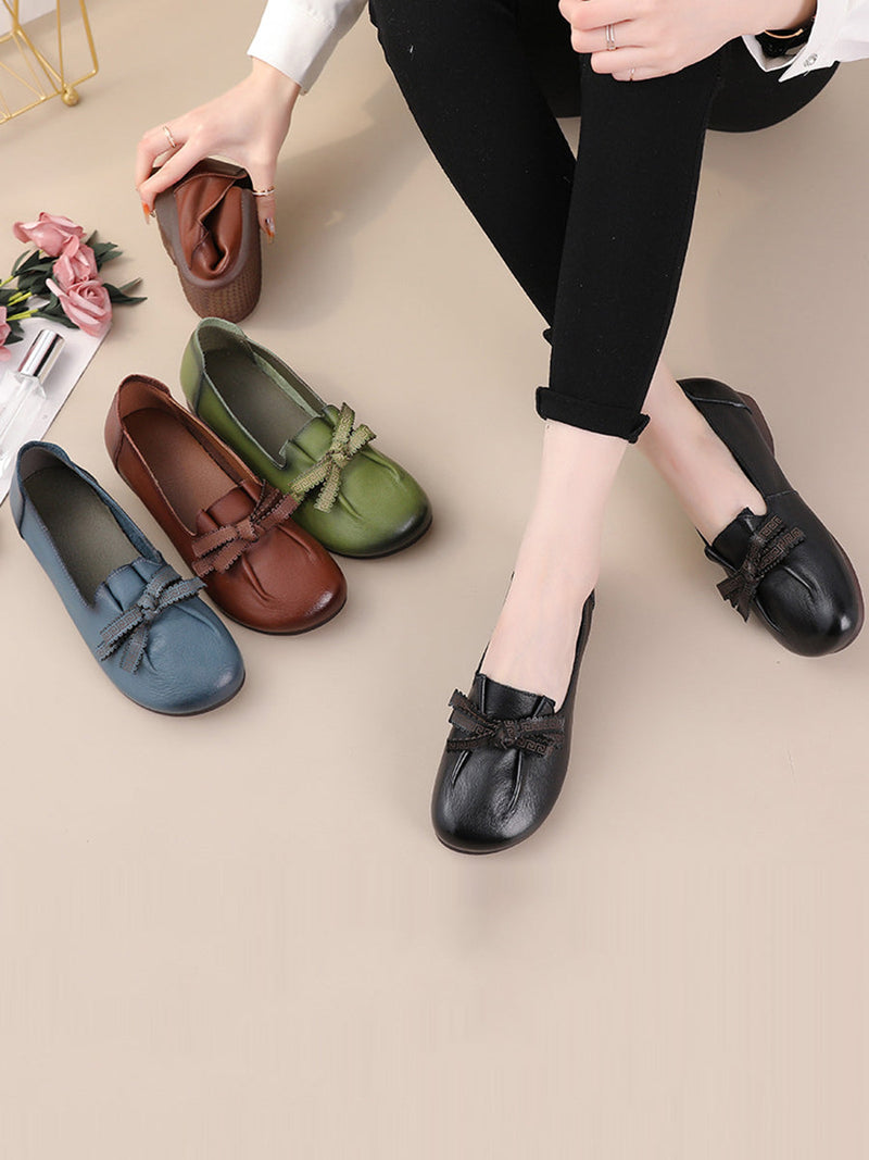 Summer Bowknot Spliced Leather Shoes Rr1049