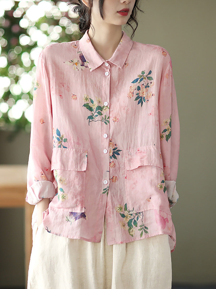 Spring Button Up Ramie Blouse At1089