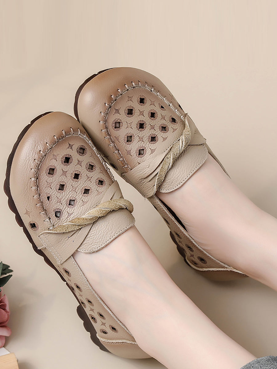 Leather Cutout Spliced Low Heel Shoes Rr1047