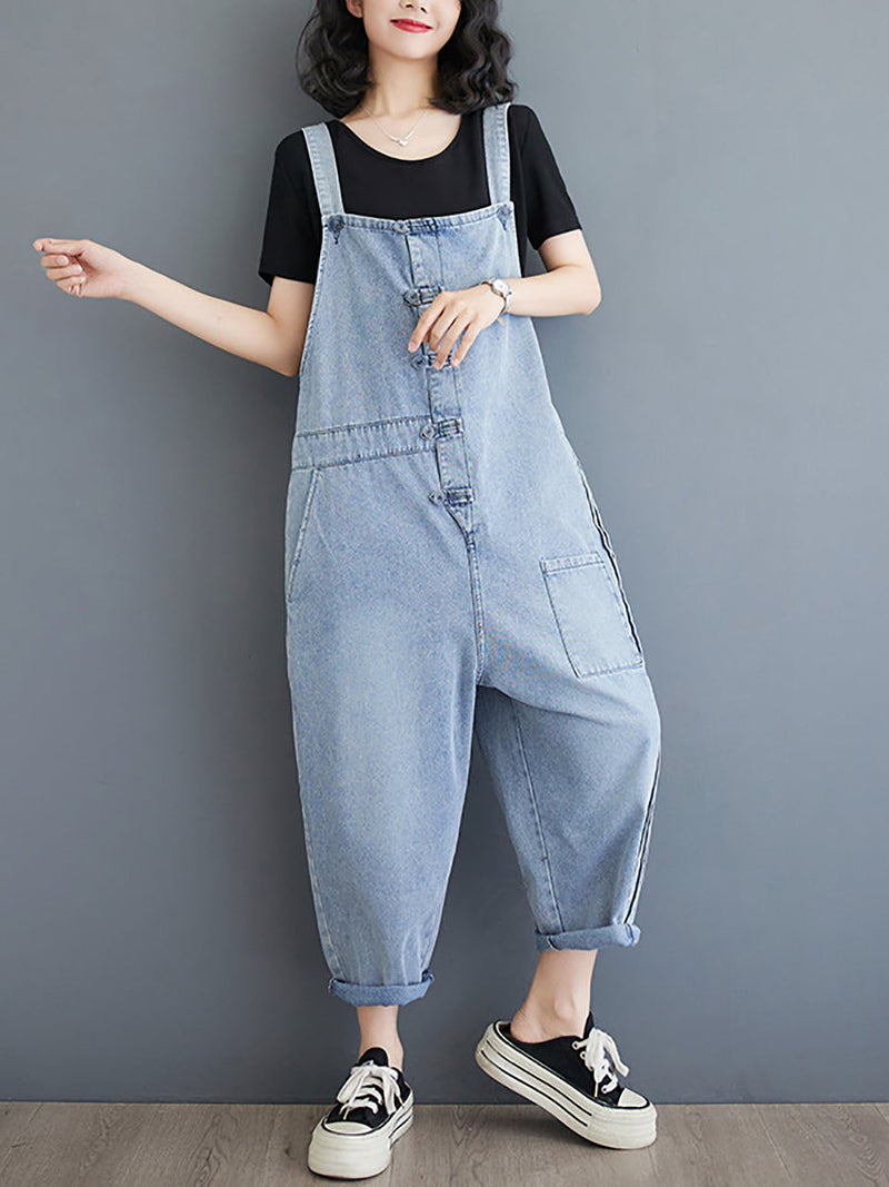 Summer Denim Shirred Jumpsuits At1032
