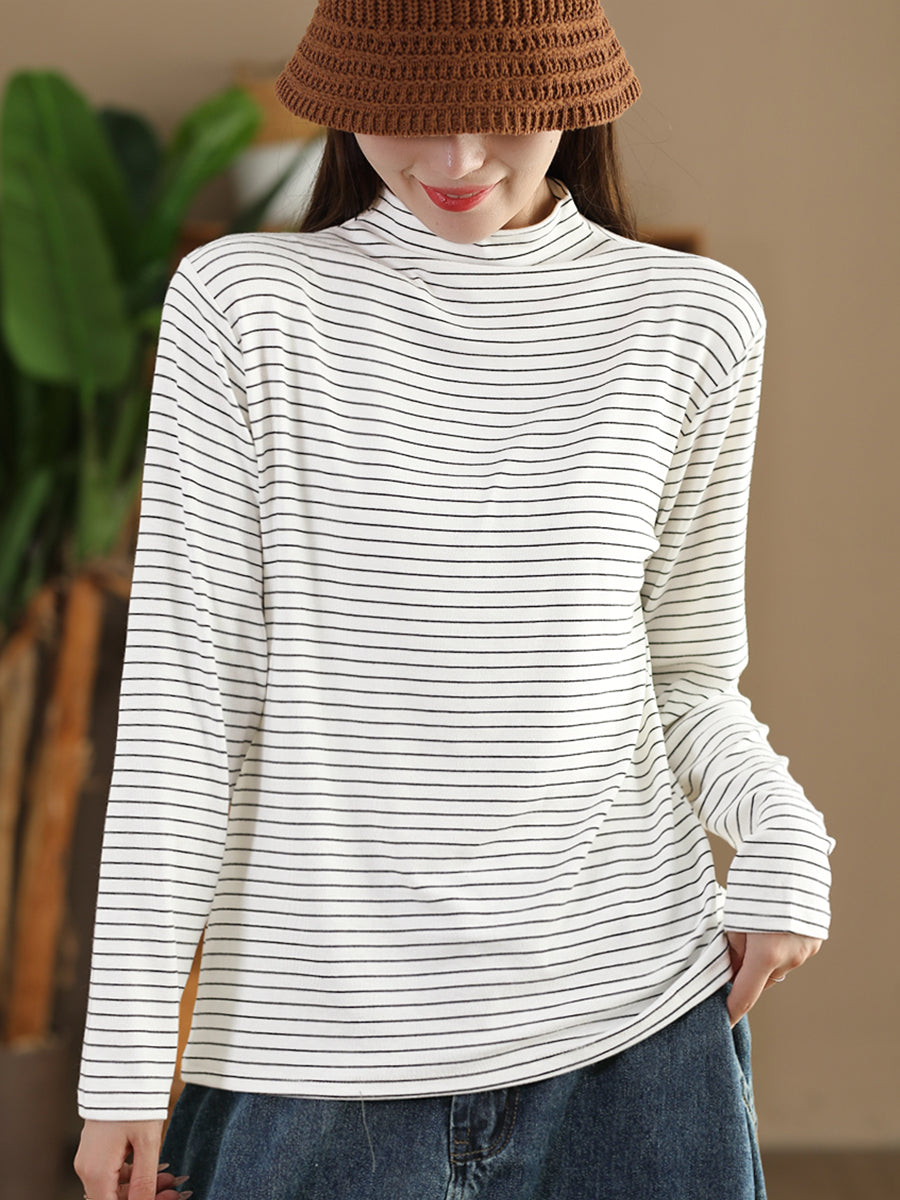 Autumn Stripe Half Turtleneck Blouse Ai1064