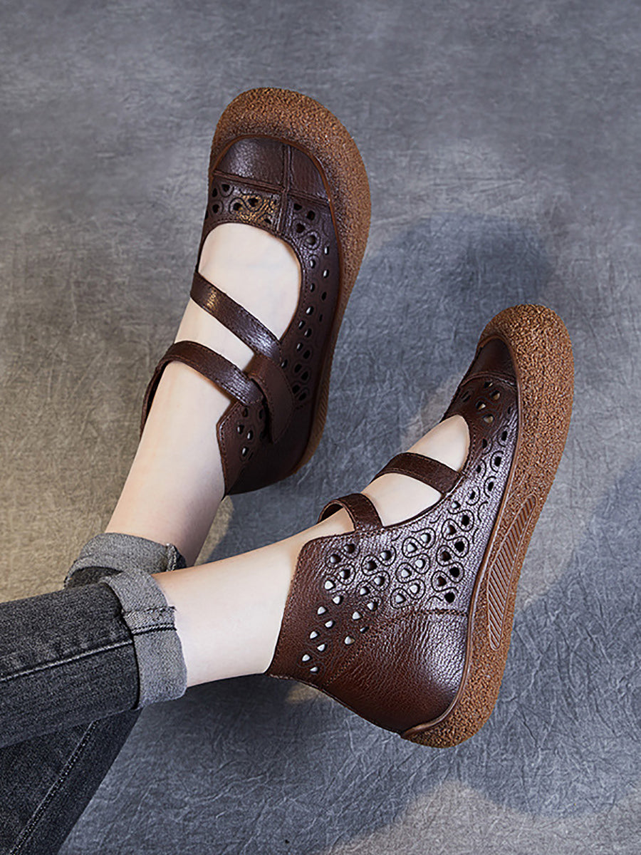 Summer Cutout Leather Flat Sandals Sc1007