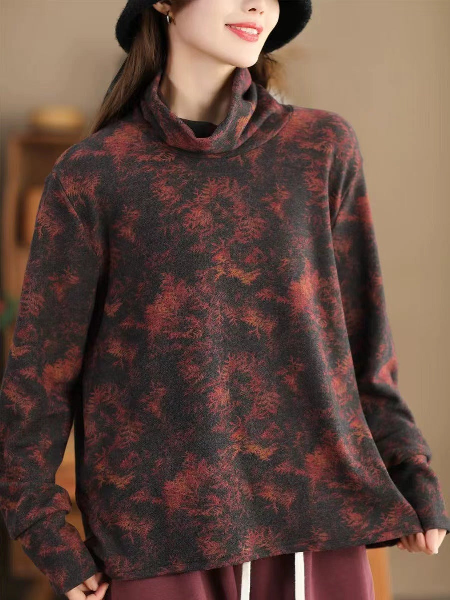 Autumn Flower Turtleneck Sweatshirt Ak1023