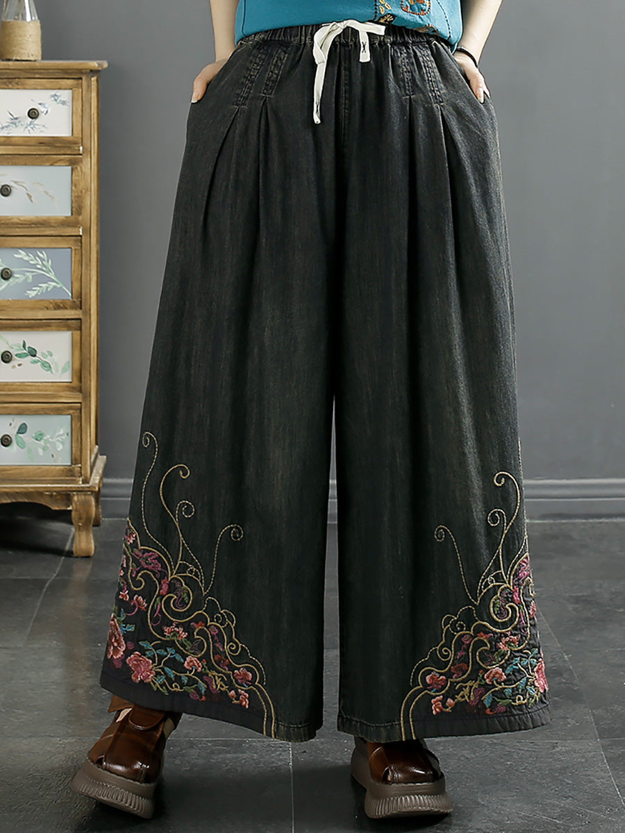 Summer Embroidery Wide-leg Denim Pants Co1050