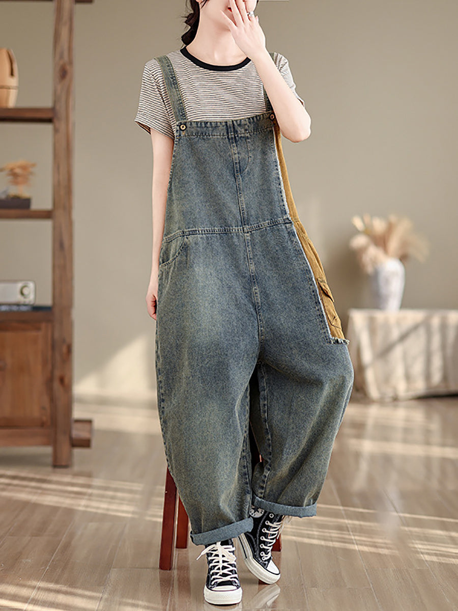 Artsy Summer Colorblock Denim Jumpsuits Sc1051