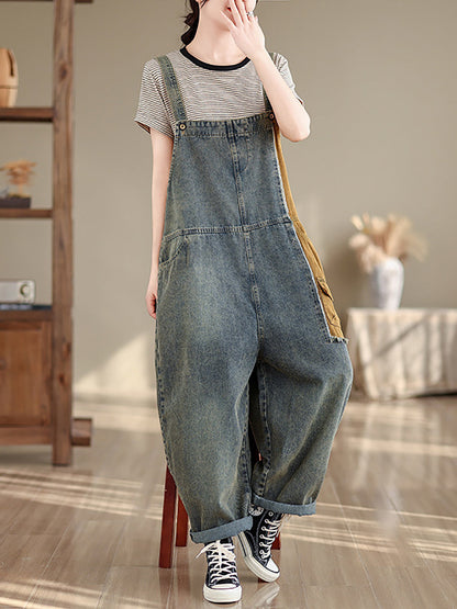 Artsy Summer Colorblock Denim Jumpsuits Sc1051