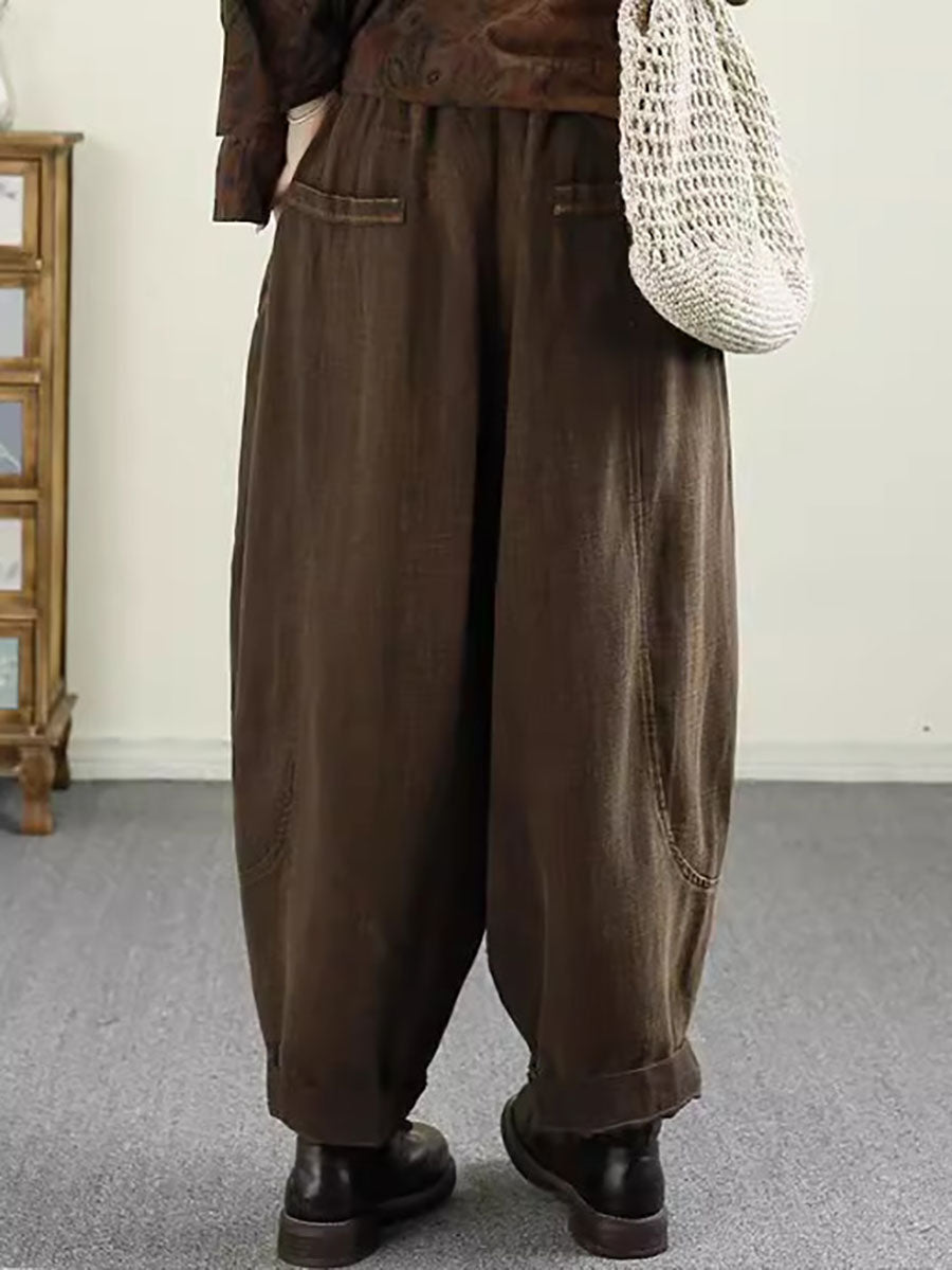 Autumn Pocket Linen Harem Pants Av1031
