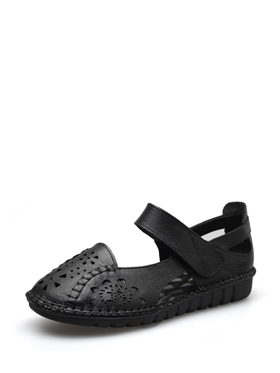 Summer Leather Cutout Low-heel Sandals Cv1008
