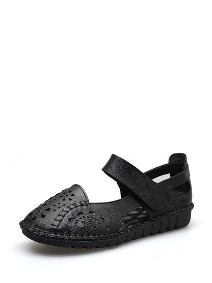 Summer Leather Cutout Low-heel Sandals Cv1008
