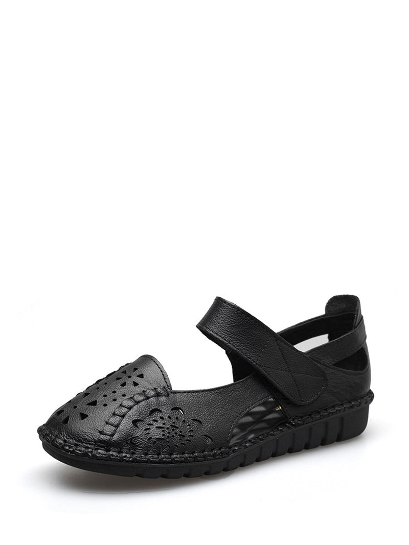 Summer Leather Cutout Low-heel Sandals Cv1008