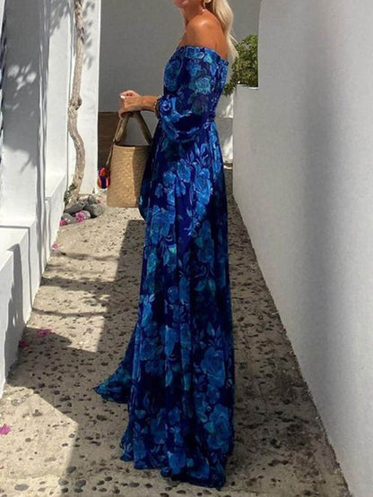 Marbella Blue - Off Shoulder Smocked Maxi Dress