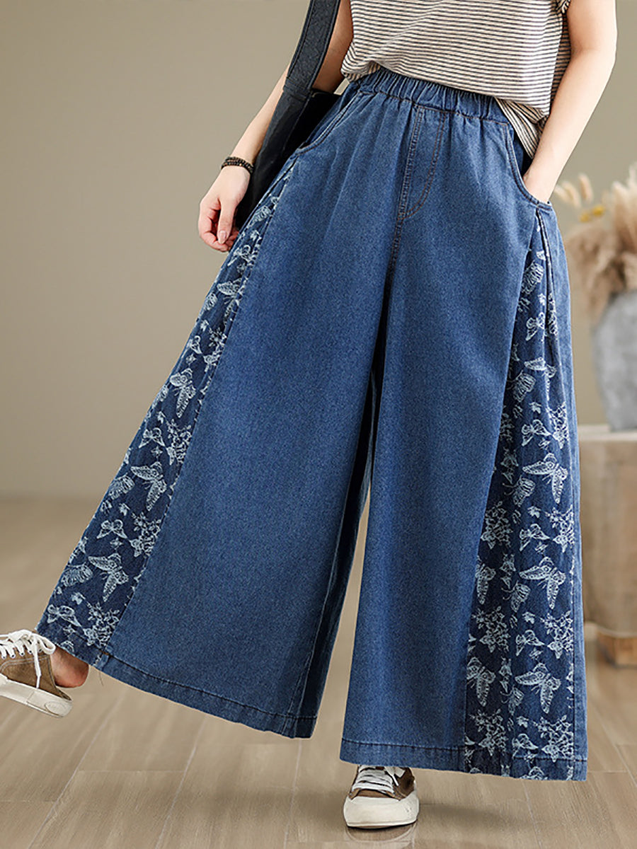 Summer Butterfly Spliced Wide-leg Denim Pants Co1030