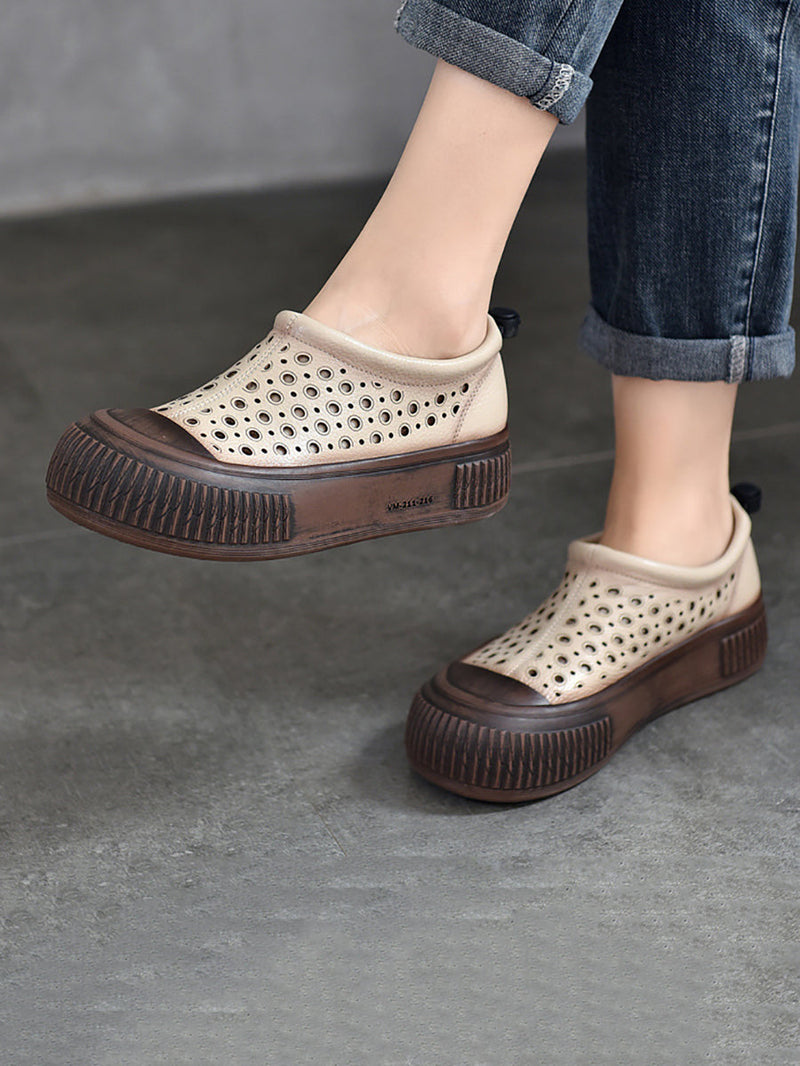 Summer Leather Cutout Platform Shoes Aa1048