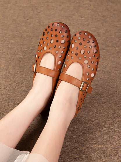 Leather Soft Cutout Low Heel Shoes Ll028