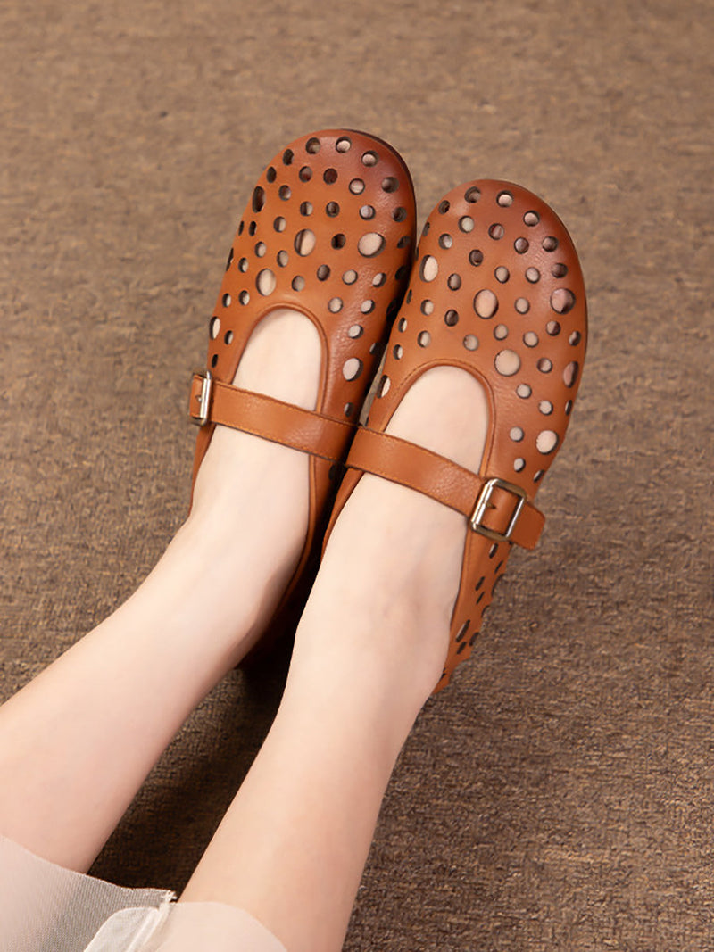 Leather Soft Cutout Low Heel Shoes Ll028