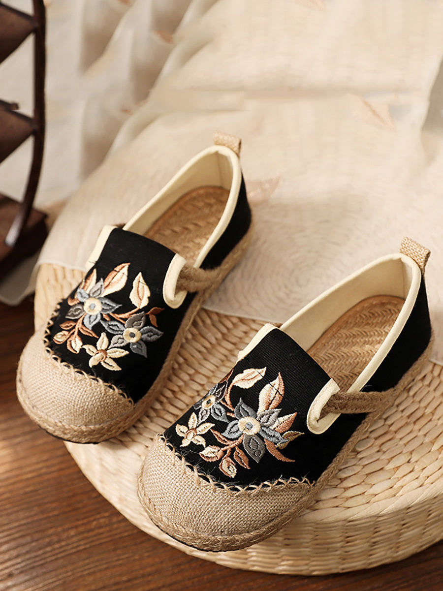 Flower Embroidery Linen Cotton Flat Shoes Ah1062