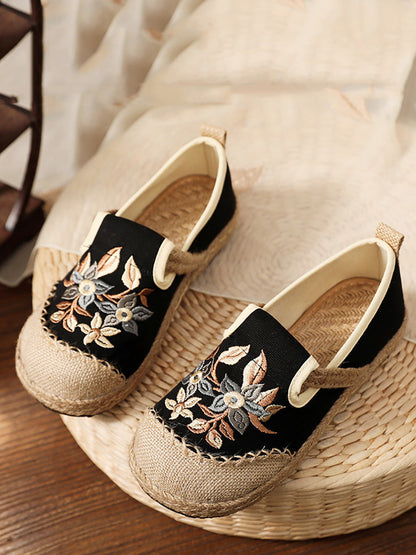 Flower Embroidery Linen Cotton Flat Shoes Ah1062