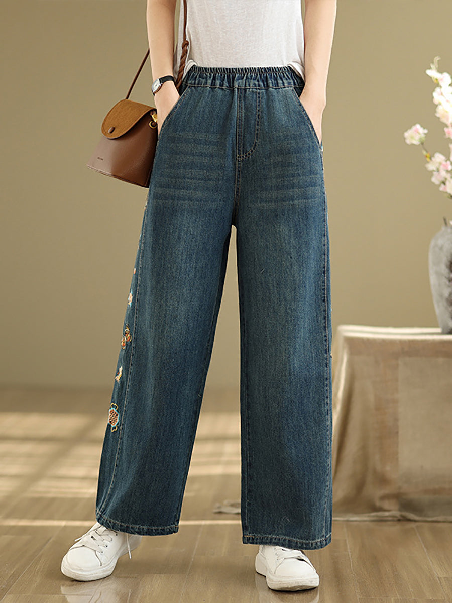 Pants Embroidery Wide-leg Retro Denim