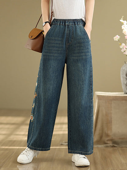 Pants Embroidery Wide-leg Retro Denim