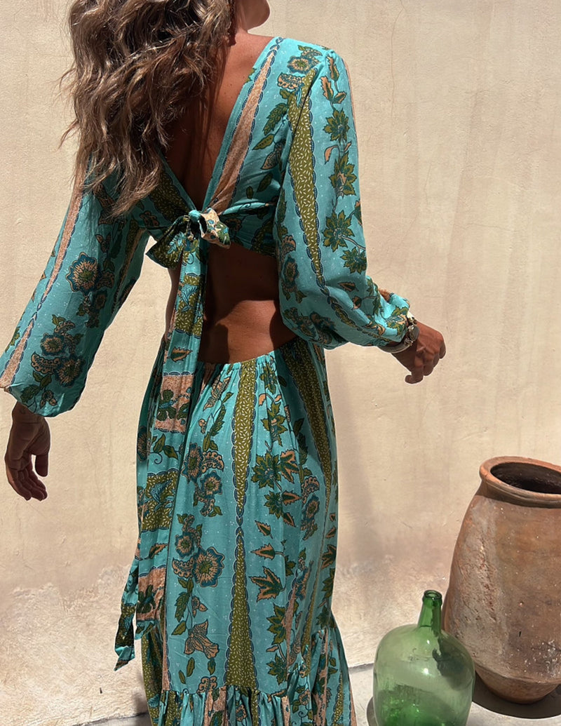 Surprised by You Printed Side Cutout Elastic Waist Maxi Dress