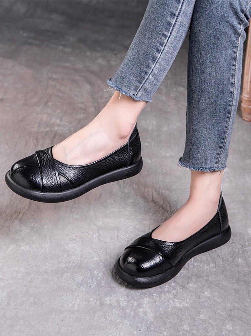 Spliced Genuine Cross Shoes Flat Leather