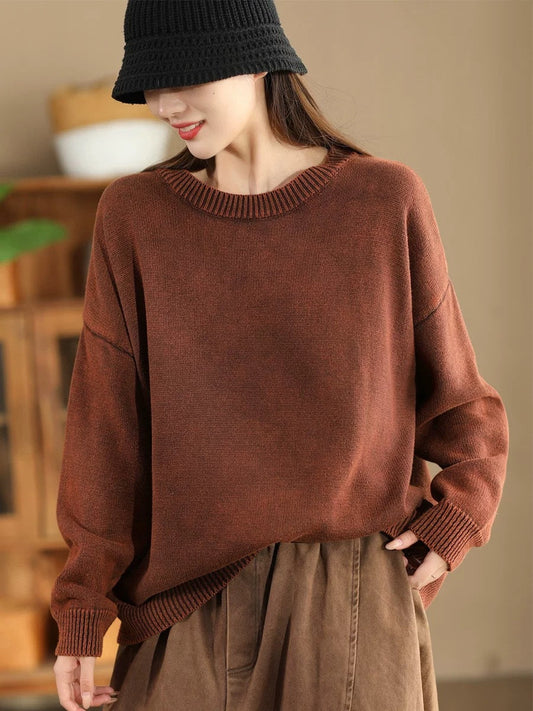 Autumn O-neck Pure Color Knit Sweater Ak1028