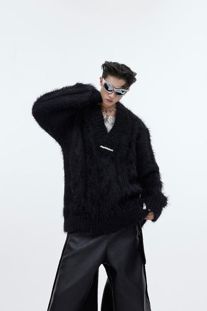 Faux Fur V-neck Sweater