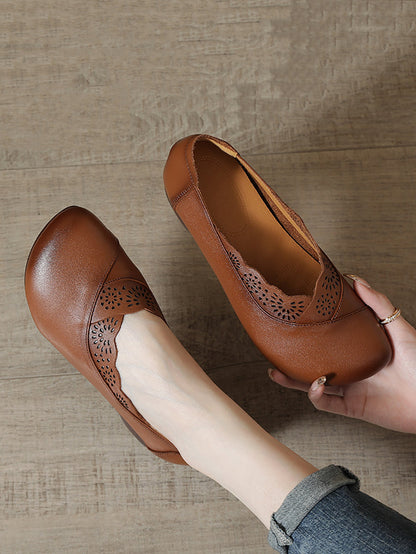 Artsy Soft Leather Spliced Low Heel Shoes Rr1048