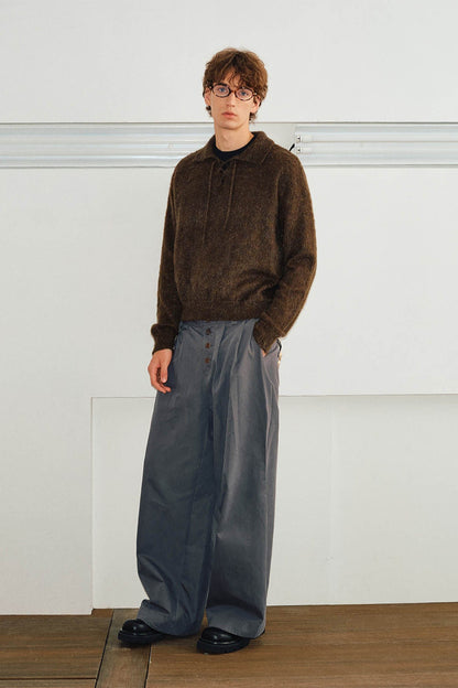 Brown Lace-up Mohair Sweater