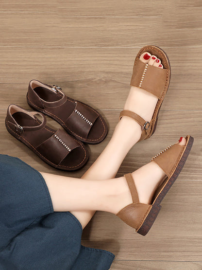 Summer Leather Spliced Flat Sandals Ui1031