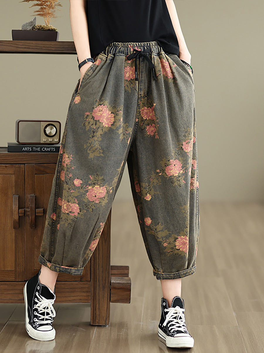 Summer Flower Denim Harem Pants Ll034